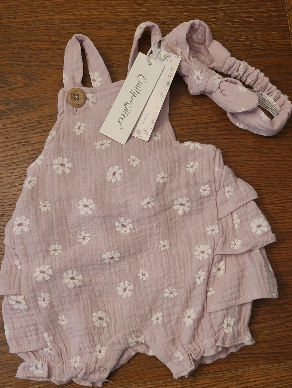 Emily & Owen Lilac Floral Baby Romper with Matching Headband